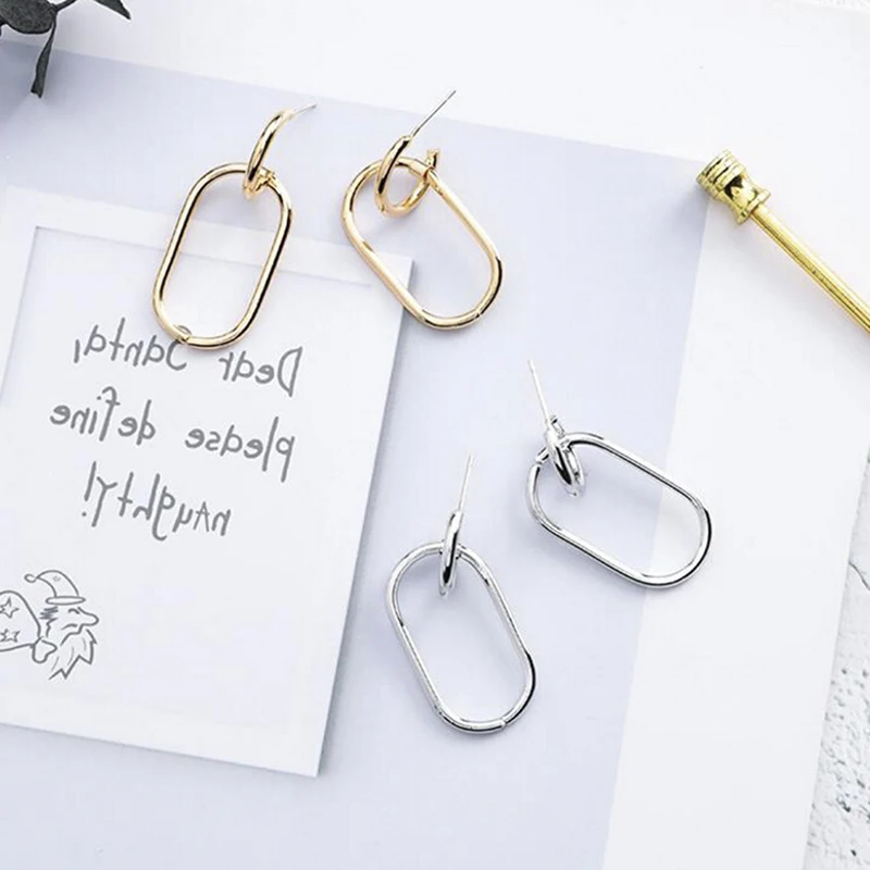 1pair Women Geometric Oval Dangle Drop Hook Ear Studs Earrings Jewelry Gift Fashion