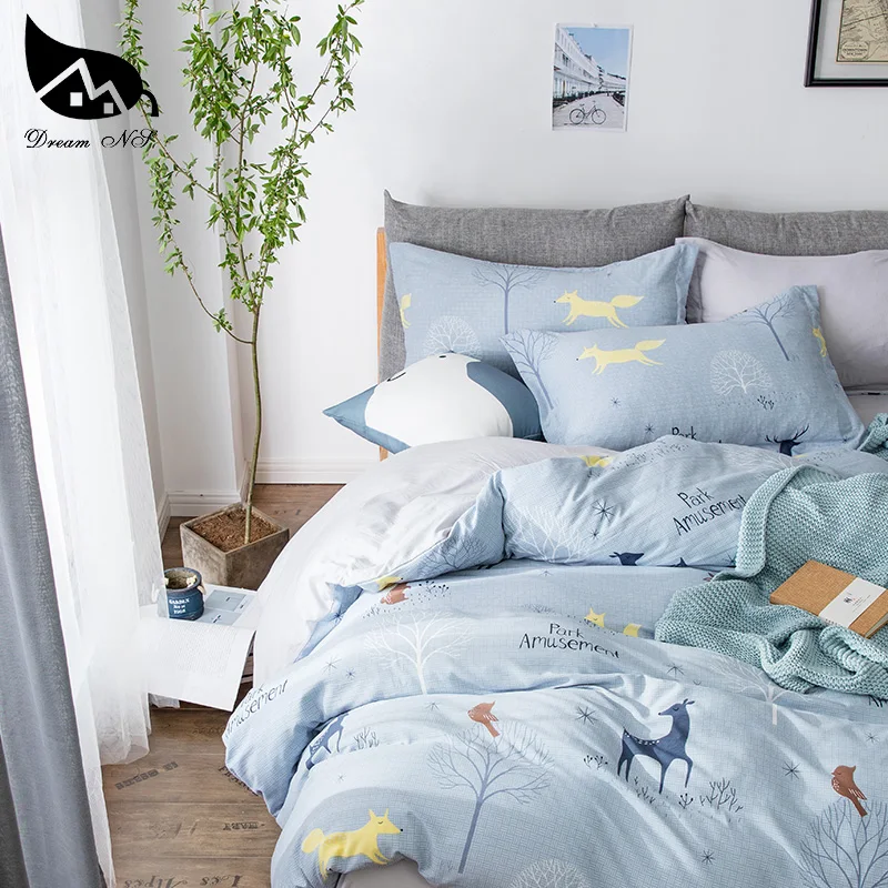Dream NS Simple Grey Bedding Set For Cartoon Animals Children Cover Pillowcase Warm Soft Home Bedroom Living Room Cover