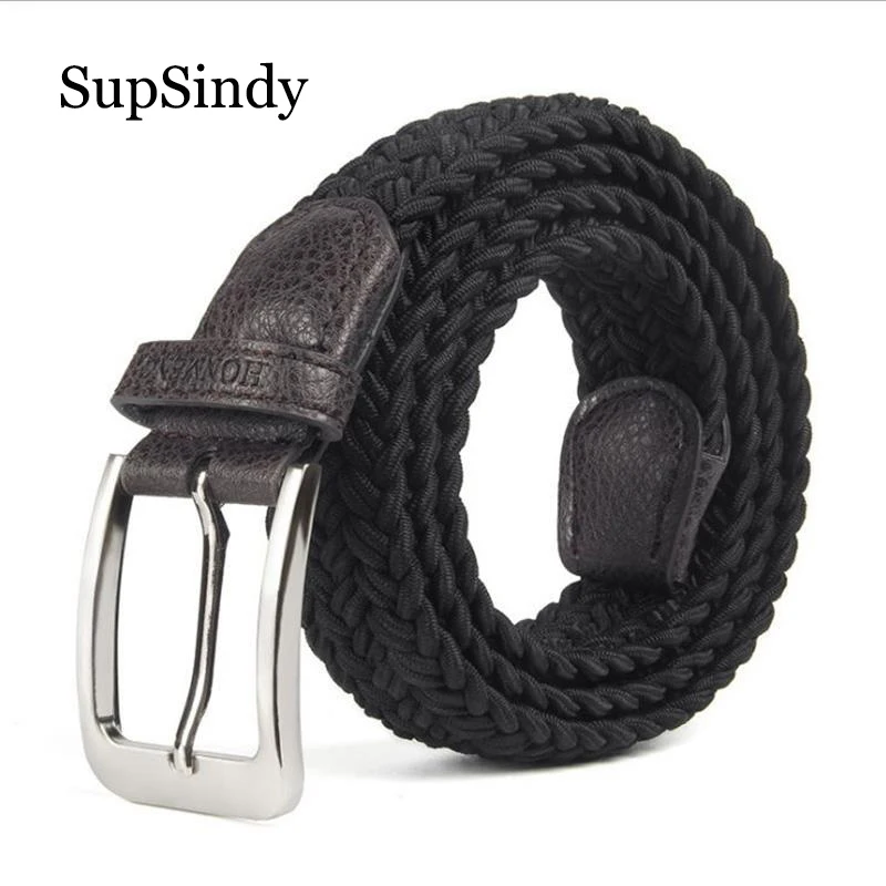 

SupSindy New fashion Men Women's Canvas belt Metal Pin Buckle Woven Stretch luxury belts for men jeans famous brand elastic belt