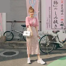 Летняя Корейская версия игривой футболки+ юбка с цветочным рисунком, модный костюм из двух предметов, юбка для женщин