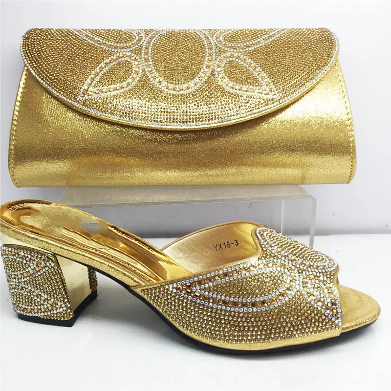 

2019 Latest Gold Color Italian Matching Shoe and Bag Set for Wedding Shoes and Bags To Match African Wedding Shoes and Bag Set