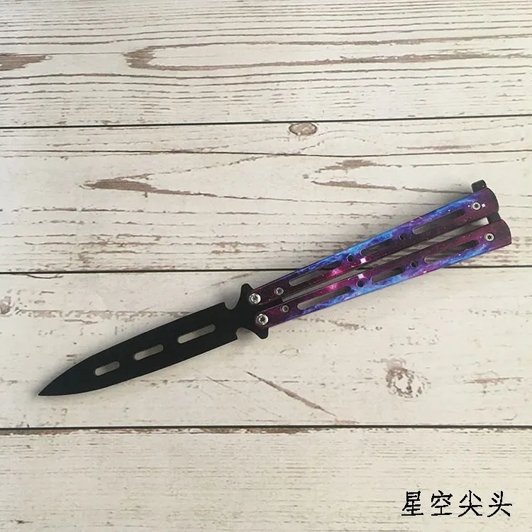 3 цвета, нож из нержавеющей стали, тренировочный нож, титановый нож, бабочка в ноже для мужчин, подарок+ сумка+ отвертка+ жалюзи - Цвет: star sky jiantou