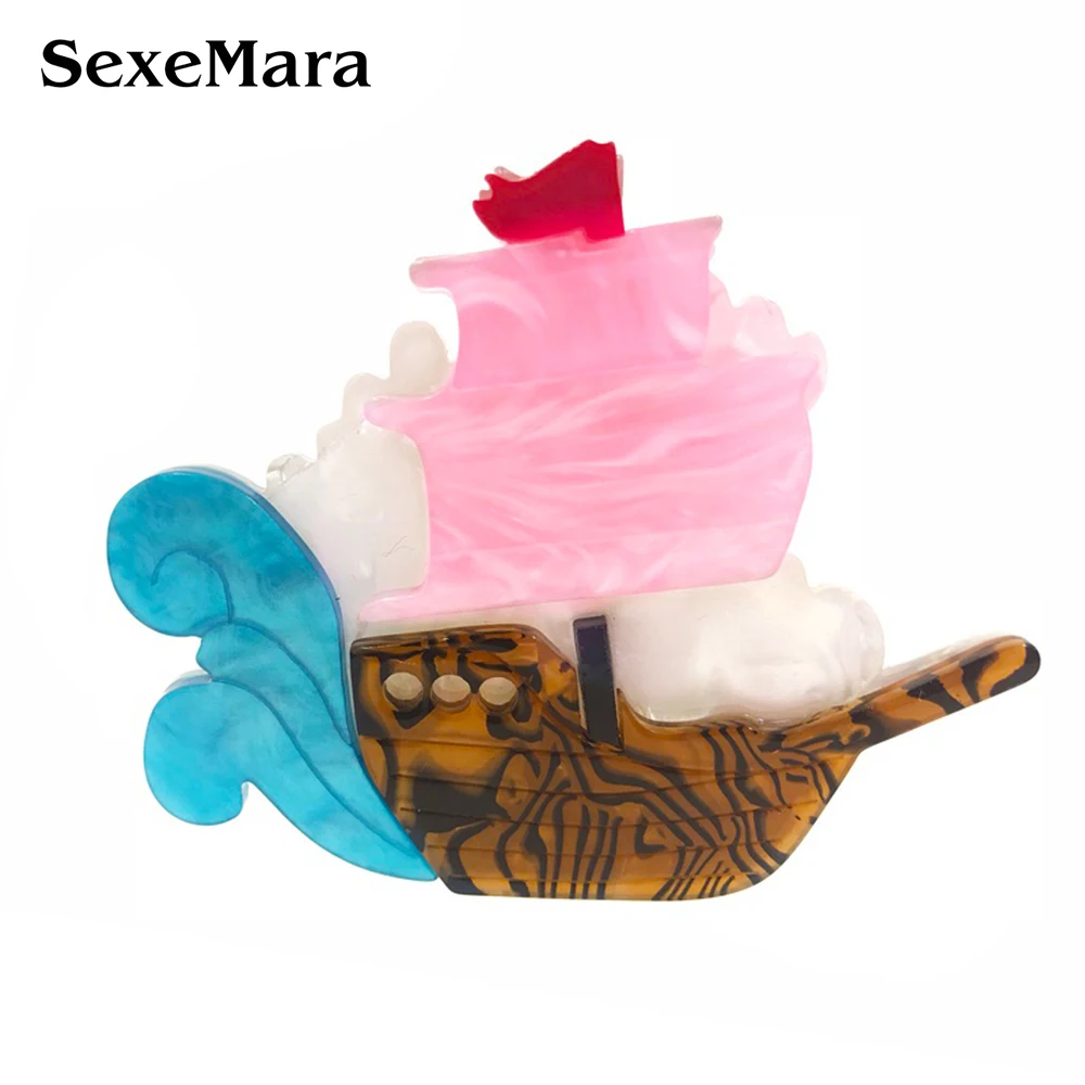 

SexeMara Colorful Sail boat Acrylic Brooches For Women Resin Acrylic Banquet Brooches Women's Bag Accessories