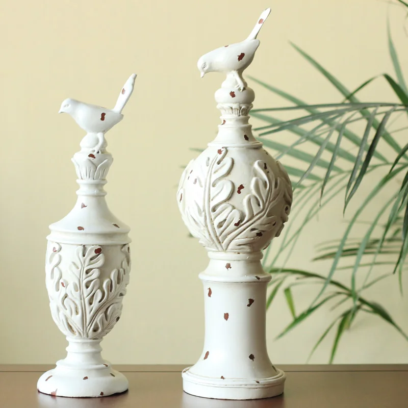 

American country Home Furnishing resin decoration living room furnishings decorations White Retro Old 2 bird ornaments