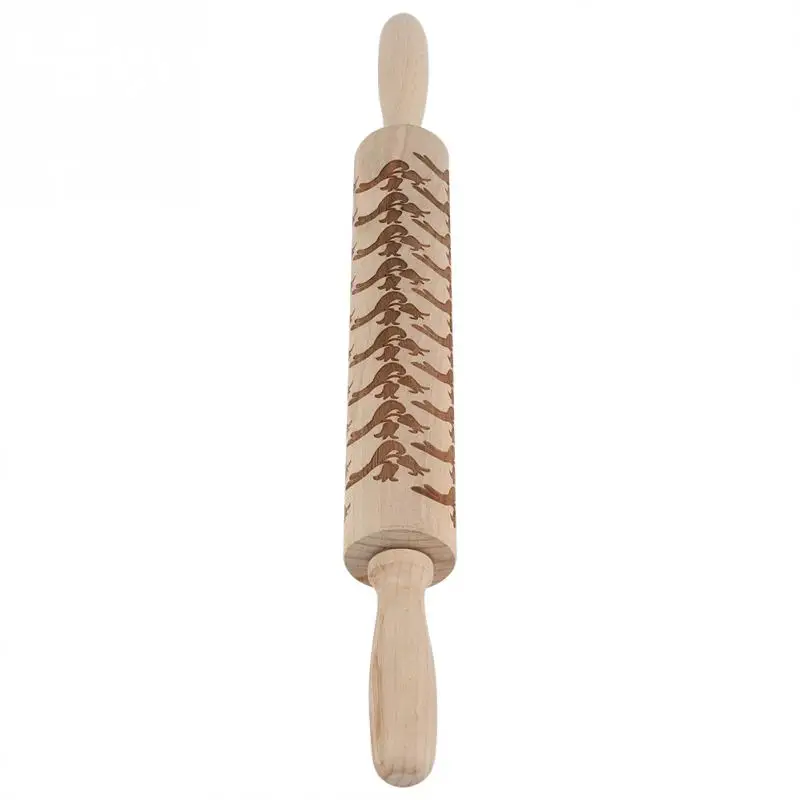 Wooden Embossed Rolling Pin Baking Cookies Cake Decorative Dough Roller