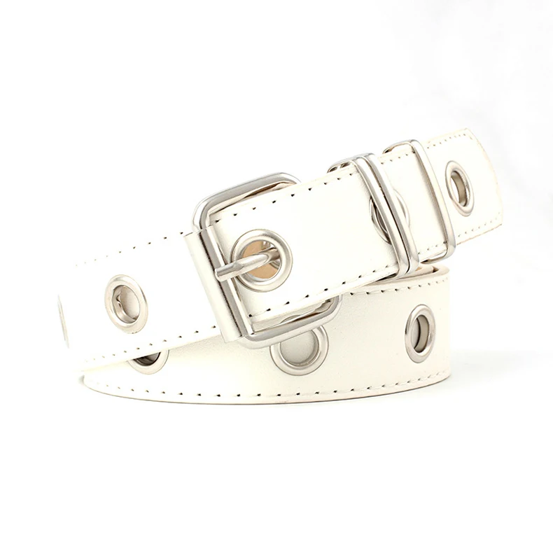 Women Punk metal chain PU leather Fashion Belt Adjustable Single Eyelet Grommet Leather Buckle Belt Multicolor selection