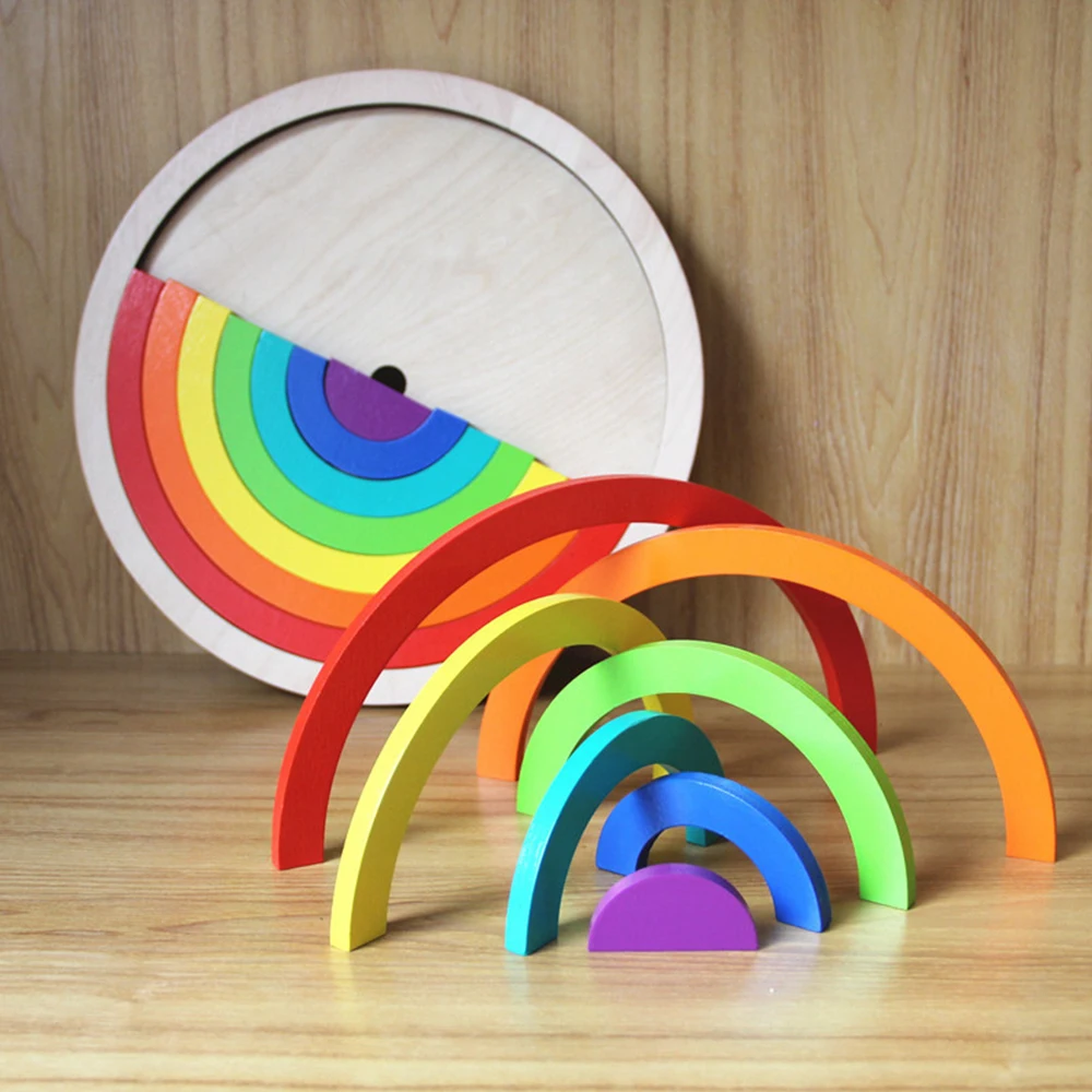 

Wood Rainbow Building Blocks Baby Early Learning Educational Wooden Toys Colorful Wooden Blocks Toy For Children Kids Gifts