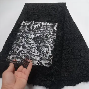 

Black Color Polyester Latest African Heavy Lace Fabric Heavy Quality Guipure cord Lace African Lace Materials For Dress 30