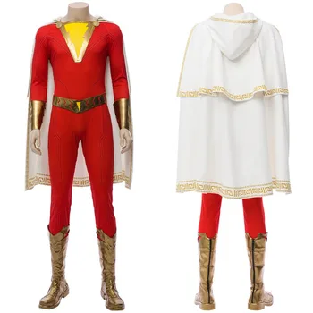 

Shazam Costume Cosplay Billy Batson Costume Jumpsuit Cloak Halloween Carnival Costume Luminous Chest Jumpsuit