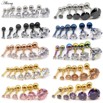 Fashion CZ 3 Prong Tragus Cartilage Stainless Steel Ear Stud Crystal Zircon Earrings Piercing Jewelry Gold Clear boucle 1pc