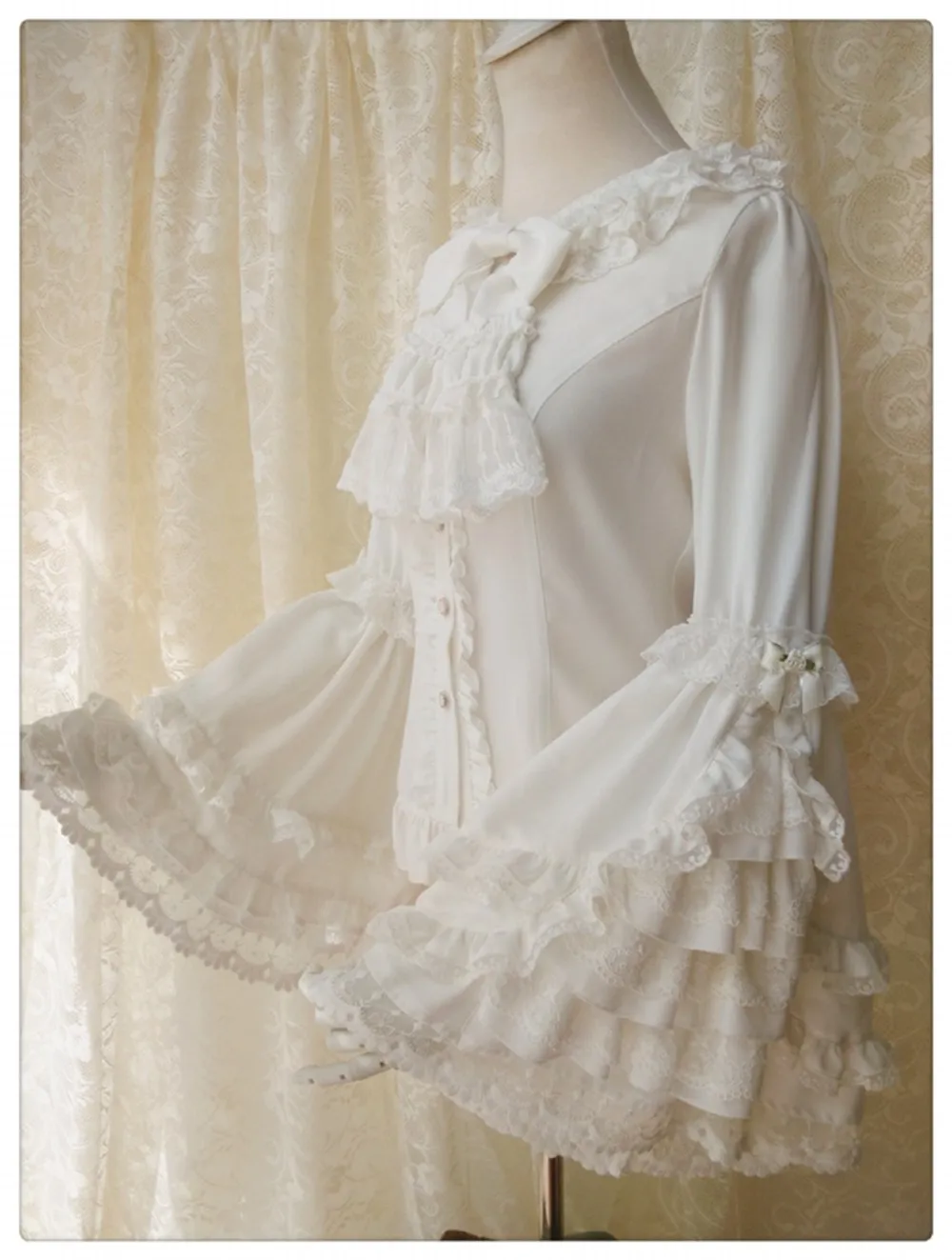Женская Ретро викторианская винтажная блузка Великолепная труба рукав кружева Лолита рубашка Топы