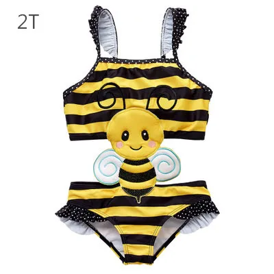 Полосатые плавки для маленьких девочек, одежда для купания Цельный Солнцезащитный купальный костюм с Пчелкой, пляжная одежда для купания, детский купальный костюм Защита от солнца для младенцев - Цвет: 2