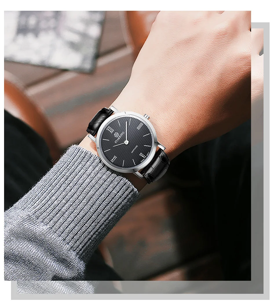 Старкинг Япония кварцевые часы мужские модные топ бренд все черные натуральная кожа сапфир Бизнес наручные часы Ретро Мужские часы 3ATM