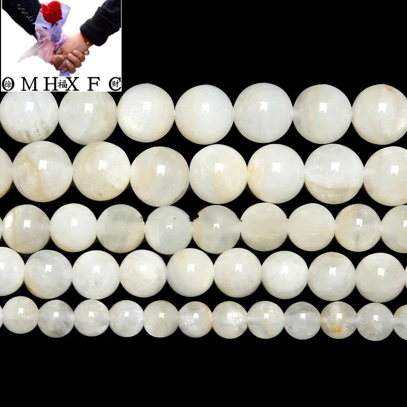 

OMH Wholesale6 8 10 MM Free Shipping Natural White Moonstone Round Loose Beads 15" Chain Picking Size Jewelry ZZ101