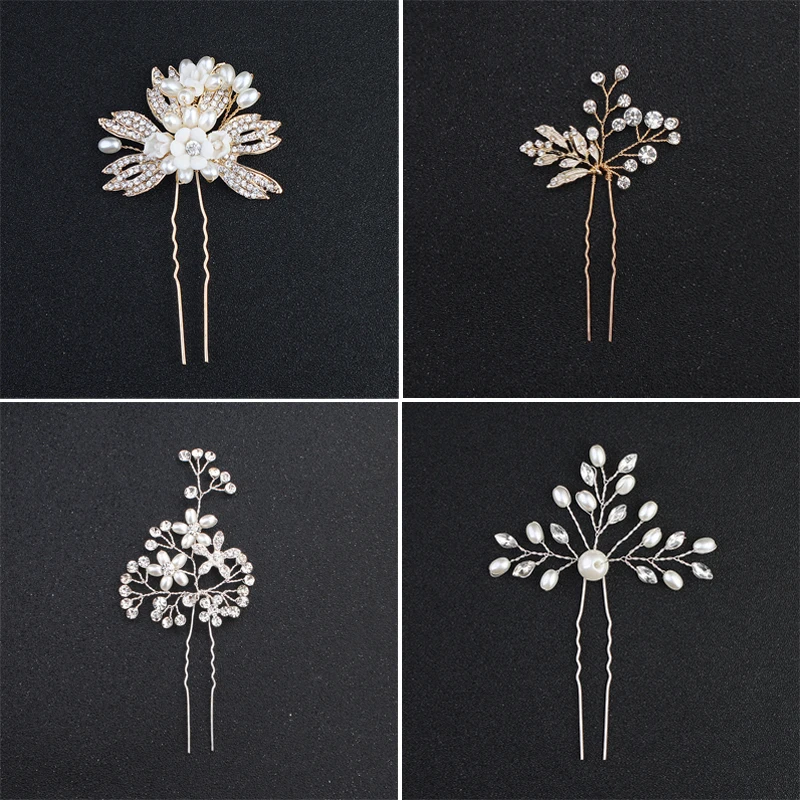 Charming Flower Women Leaves Hair Pins Rhinestone Pearl Bridal Party Pageant Crystal Hair Clips