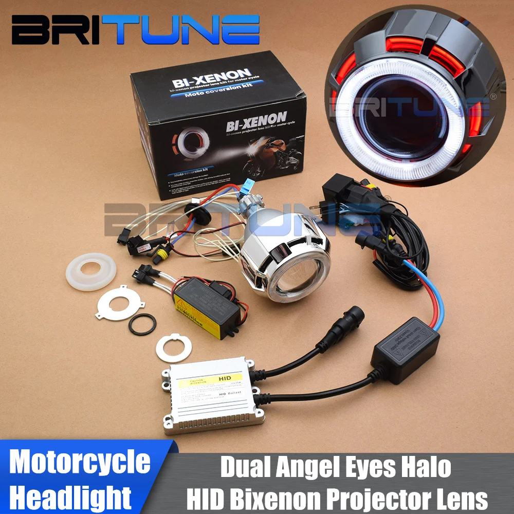 

Britune Bi-xenon HID Motorcycle Projector Headlight Lenses Dual CCFL Angel Eyes Running Lights Kit Accessories Tuning DIY Style
