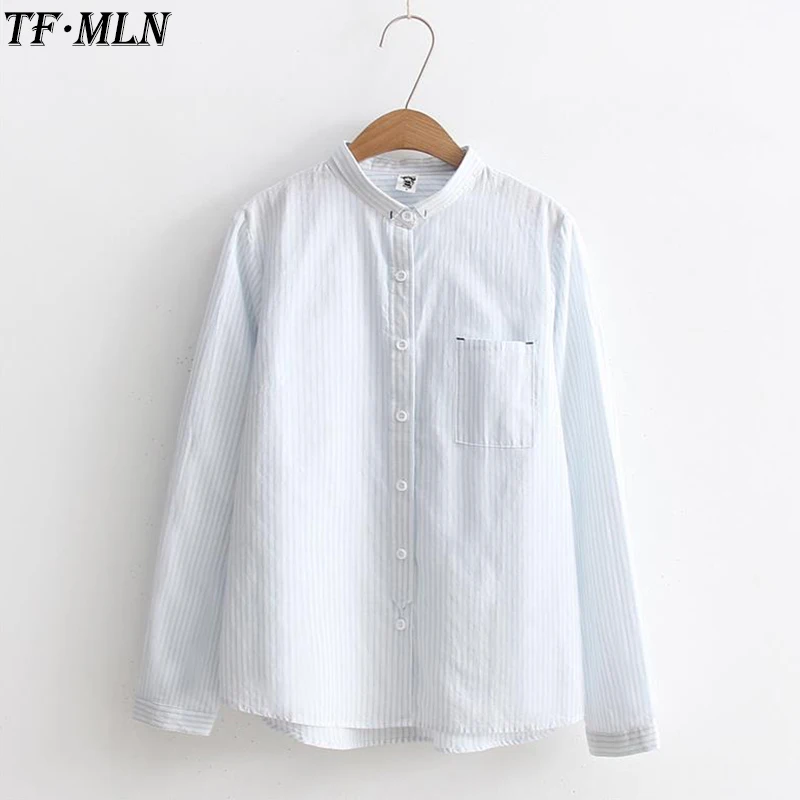 2018 Новинка весны Blusa Для женщин полосатый хлопок Блузка с длинными рукавами
