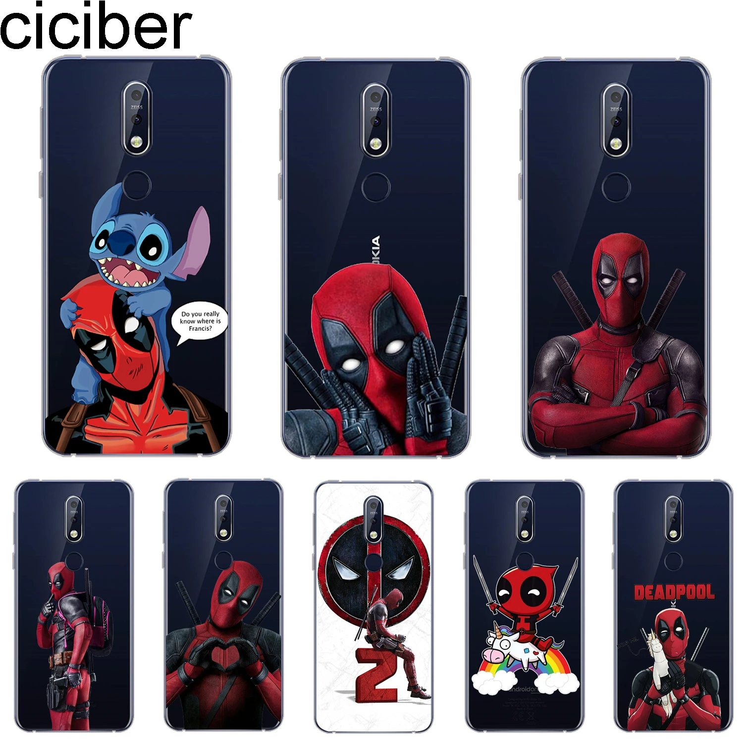 

ciciber For Nokia 8 8.1 7 7.1 6 6.1 5 5.1 3 3.1 2 2.1 Plus 9 PureView Phone Case For Nokia X7 X6 X5 X3 Soft TPU Marvel Deadpool