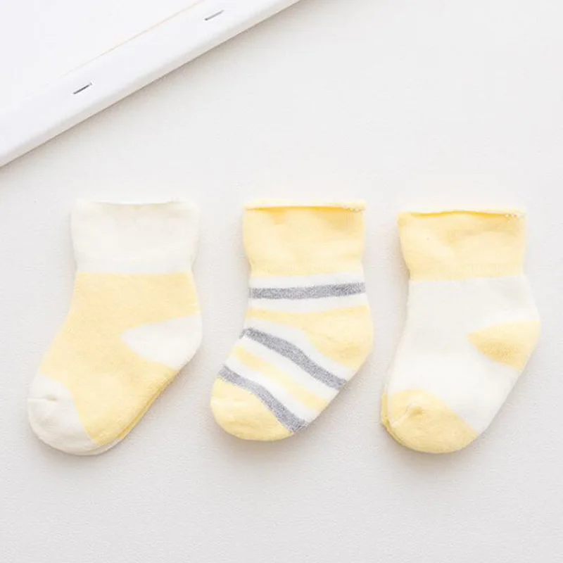 3 пара/лот; хлопковые плотные носки для малышей; Детские От 0 до 3 лет носки для малышей - Цвет: Yellow
