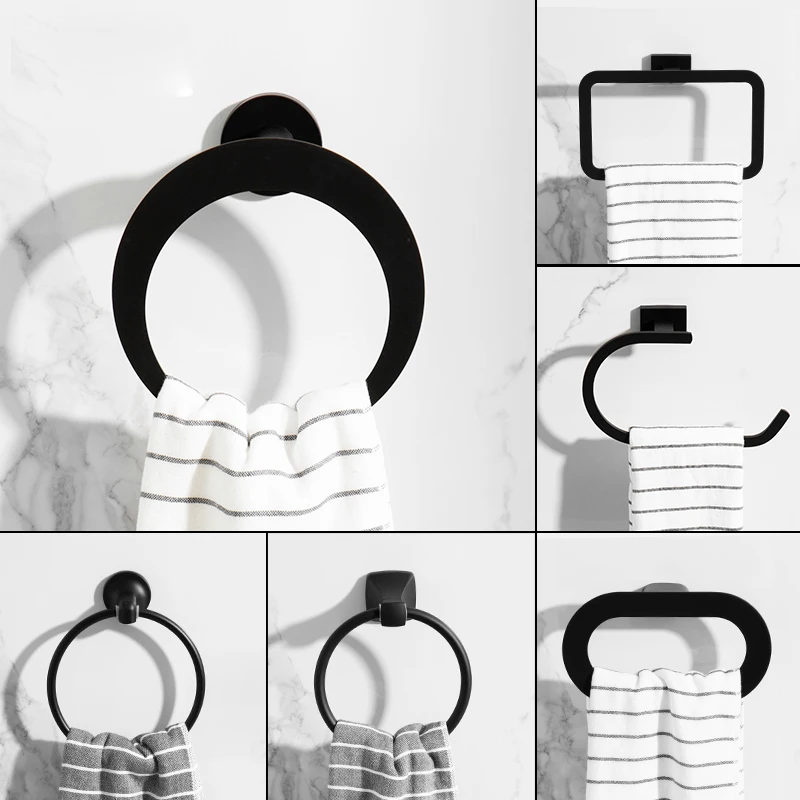 Black towel ring Nordic round cloth rack home hanging coat holder towel shelves bathroom rack organizer free punch