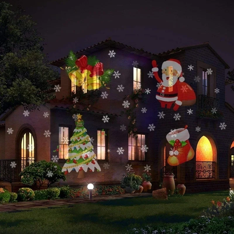 Рождественский светильник s Водонепроницаемый светодиодный проектор 16 пленочных карт лазерный Сказочный светильник семейный Рождественский Новогодний Декор для дома