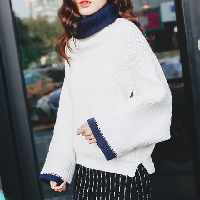 Korean style sweater women autumn short design turtleneck pullover