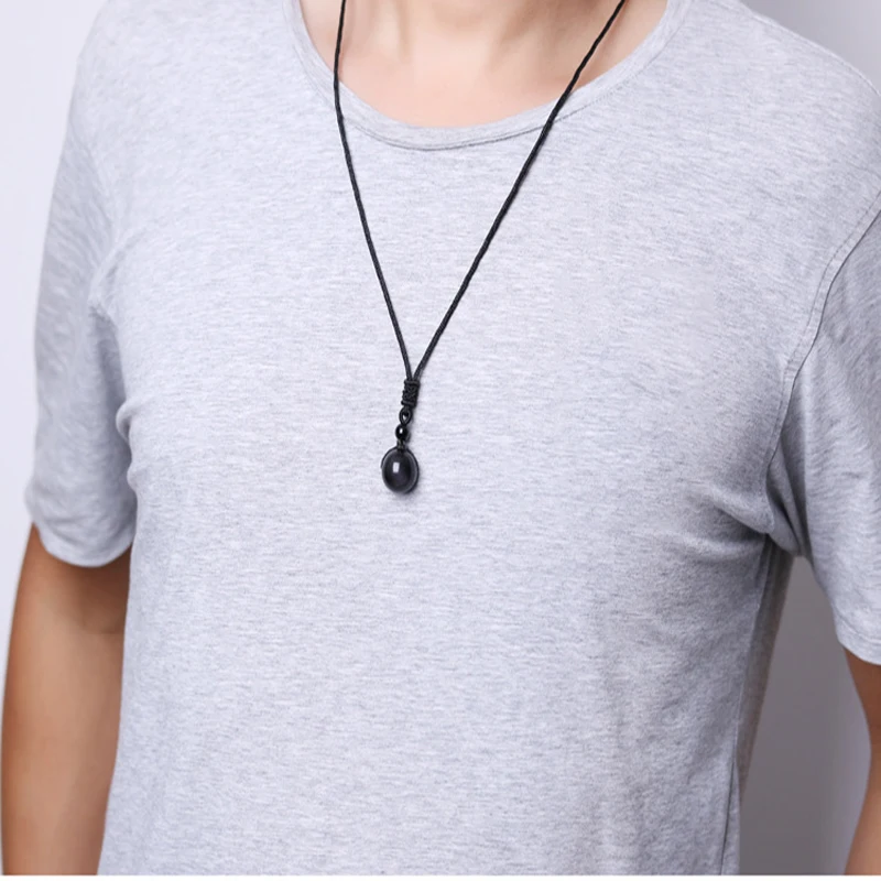 Qevila Natural Stone Pendant Necklaces for Women Men Black Obsidian Rainbow Eye Beads Ball Transfer Good Lucky Love Energy Stone (9)