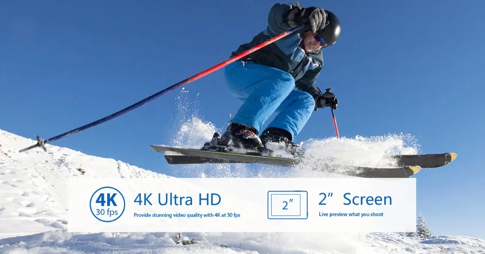 Winait Ultra HD 4K Action A12 4K 3FPS 2," ЖК-дисплей карманная Спортивная камера Мини DVR 30 м Водонепроницаемая TF карта Макс до 32 Гб