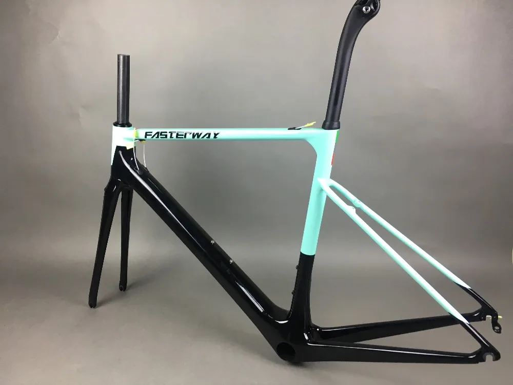 Discount light blue 2018 TAIWAN FASTERWAY classic carbon road frameset UD weaves carbon bike frame:Frameset+Seatpost+Fork+Clamp+Headset 175