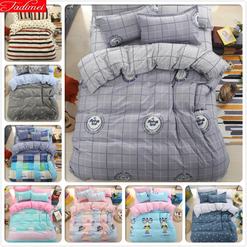 

Grey Plaid Simple Style 3/4 pcs Bedding Set Soft Duvet Cover Quilt Comforter Pillow Case Single Twin Queen King Double Big Size