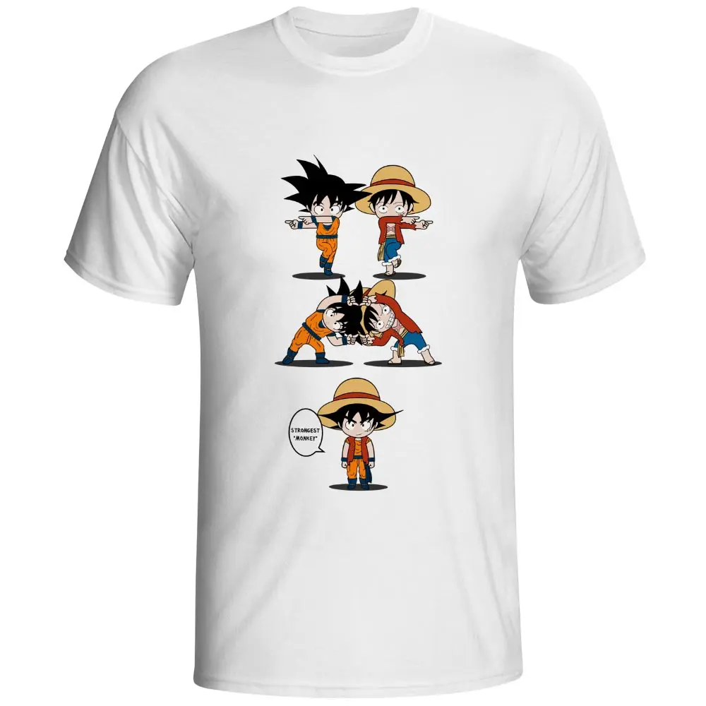 Футболка Monkey D Luffy VS Monkey Goku, классная футболка в стиле аниме, футболка с драконом и помпоном, 1 предмет, хлопок, черная футболка