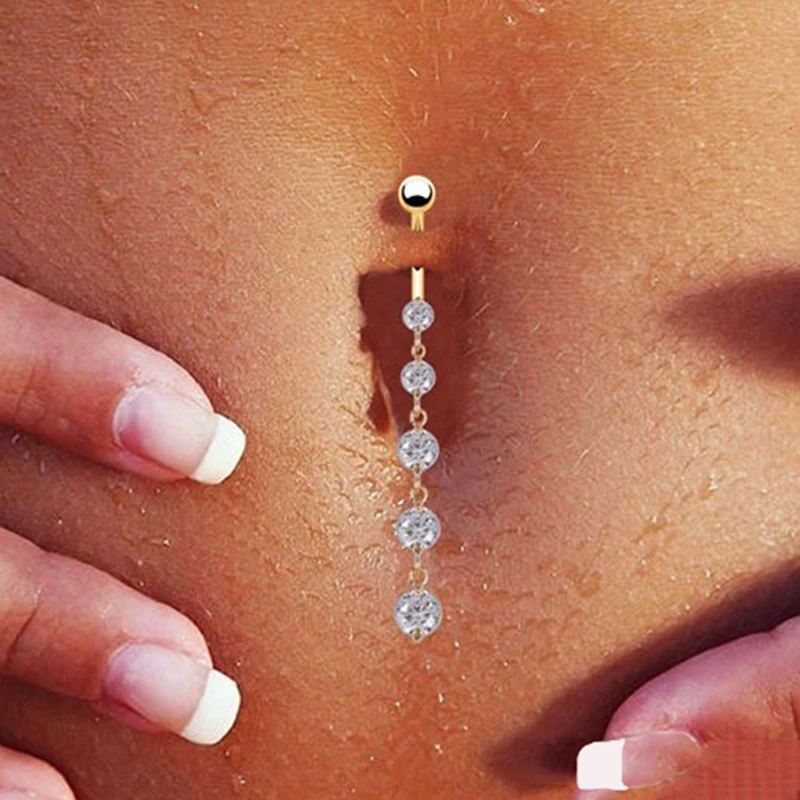 

New Fashion 2019 Stainless Steel Zircon Drop Body Piercing Dangle Navel Belly Button Bar Barbell Rings Wholesale