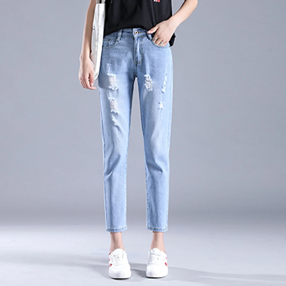 

New Fashion Ripped Holes Jeans For Women High Waist Denim Pants Vintage Loose BF Jeans Ladies Casual Harem Pants Jeans