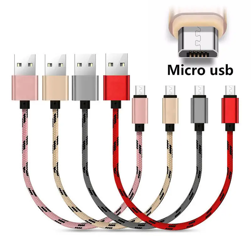 Фото 200 шт./лот 1 фут короткий Плетеный Micro USB 2 0 зарядный кабель для Samsung комплект