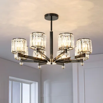 

Classical Black Modern pendant lights for living room dining room 3/6/8 Rings crystal Metal body LED pendant Lamp