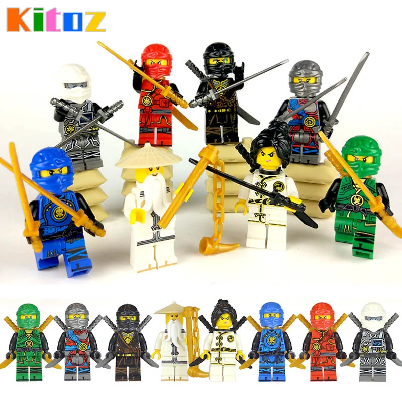 

Kitoz 8pcs Ninja Spinjitzu Sensei Wu Nya Kai Jay Lloyd Cole Ninja Figure With Swords Building BLock Toy Compatible with lego