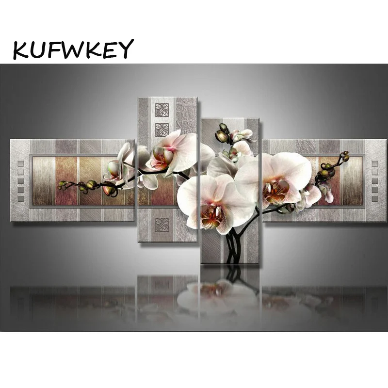 

4 pcs set diy diamond painting cross stitch Orchid home decoration square drill full diamond embroidery Wall decoration