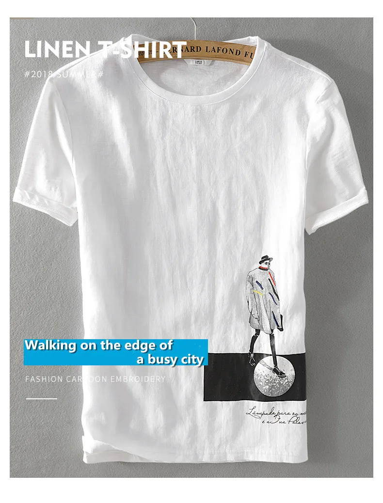 ウォーキングにエッジの忙しい都市 オリジナルデザイナーリネンtシャツ男性ブランドイタリアスタイル半袖亜麻tシャツメンズカミーサ T Shirts Aliexpress