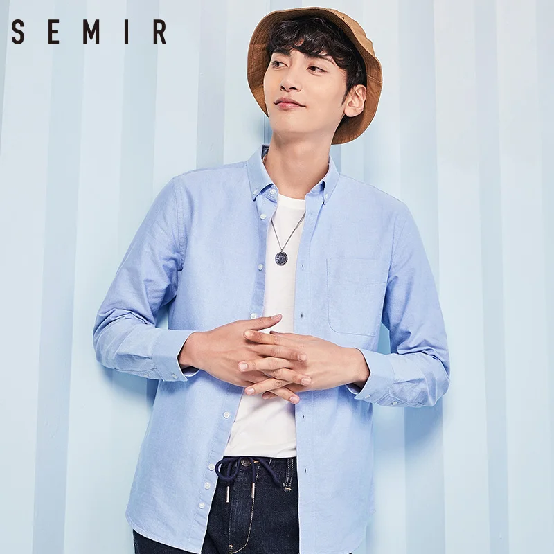 

SEMIR shirts man Long Sleeve Oxford cotton clothes for man solid color clothing casual leisure white shirts business clothing
