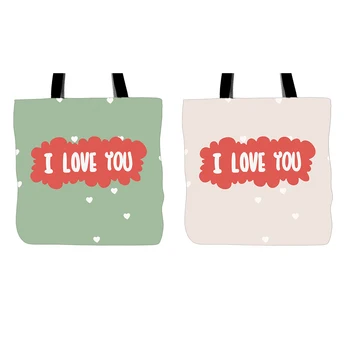 

I LOVE YOU Printed Tote Bags Two Pieces Double Sided Printing Green And Pink Handle Shopping Canvas Bag For Couple Lovers