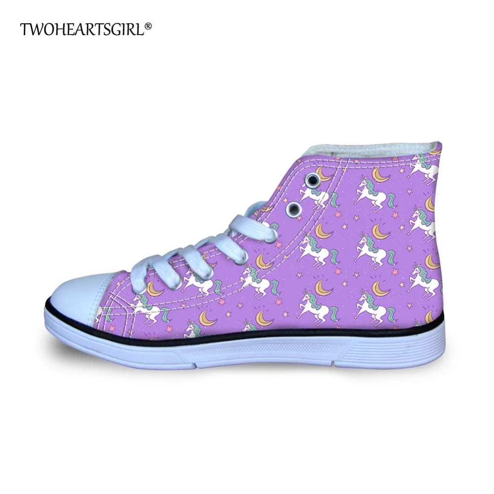 

Twoheartsgirl Purple Cartoon Unicorn Canvas Shoes for Girls Cute High Top Children Kids Sneakers Breathable Casual Shoes