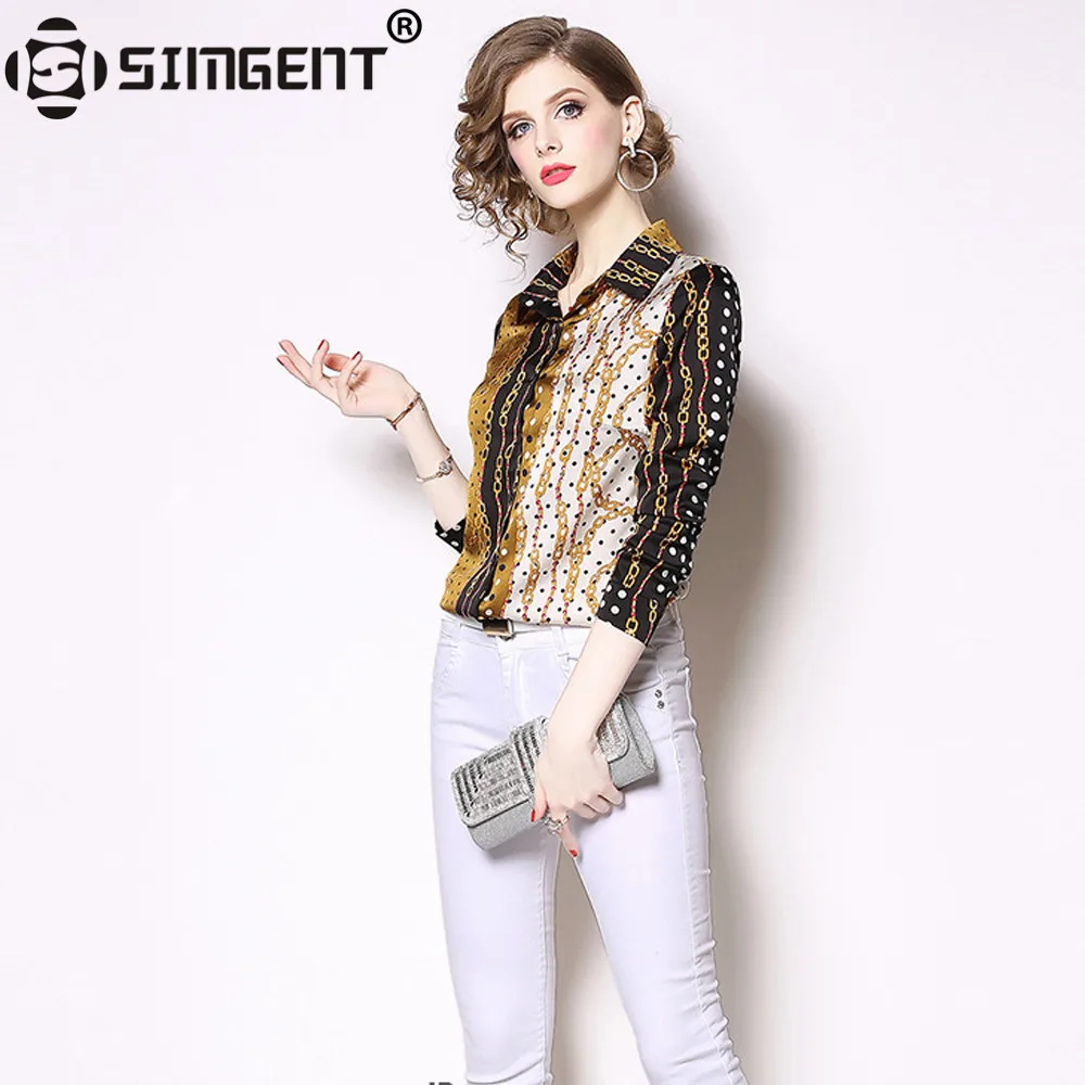

Simgent Womens Long Sleeve Turn Down Color Block Collar Polka Dot Print Shirts Ladies Elegant Office Blouse Tops Blusas SG812253