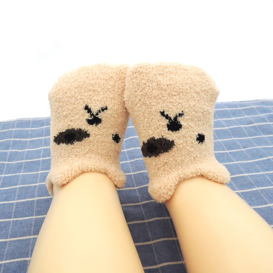 

New arrival adorable brown fleece baby boy socks bear design sock anti slip baby socks BB17