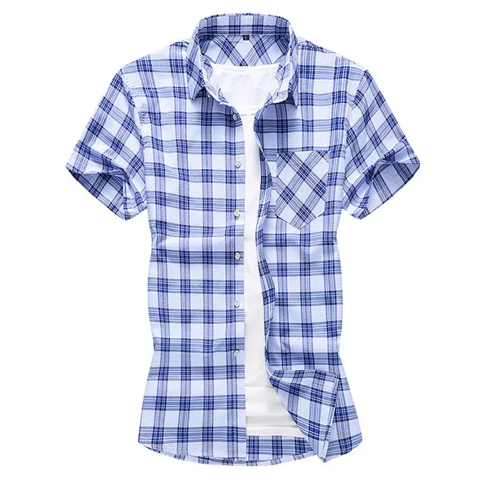 Клетчатая Мужская рубашка большого размера 5XL 6XL 7XL летняя новая Повседневная Свободная Мужская рубашка с коротким рукавом брендовая одежда