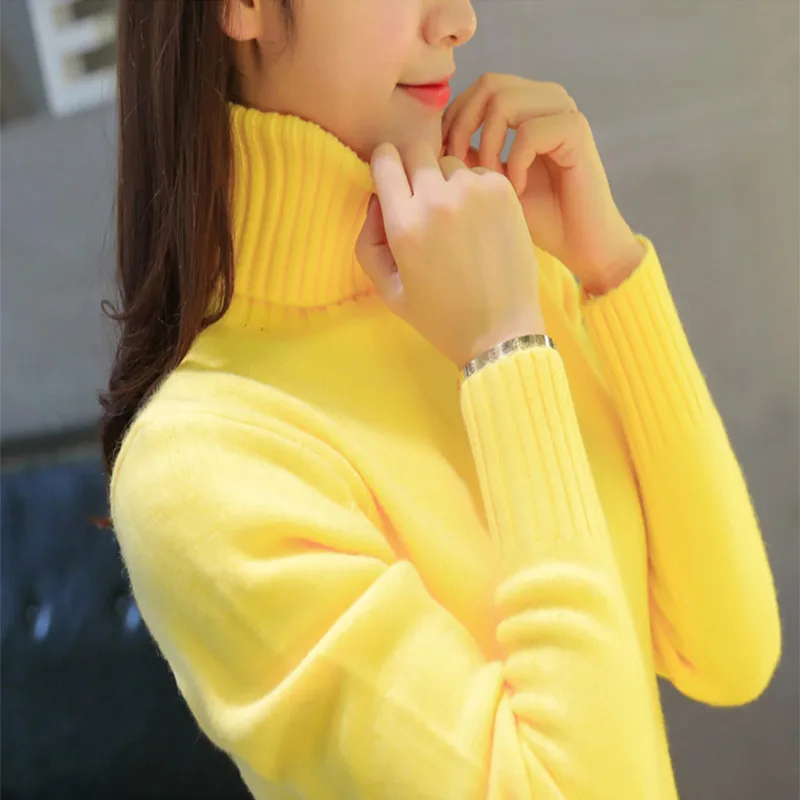 

Women Sweaters And Pullovers 2018 Autumn Winter Korean Lady Turtleneck Long Sleeve Knitted Solid Slim Elastic Short Sweater S-L
