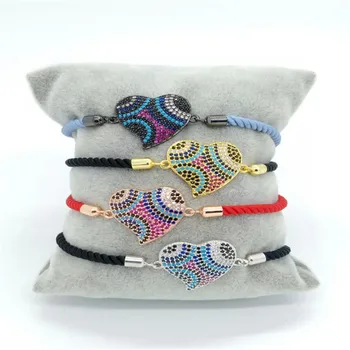 

5 pcs/lot 2019 wholesales price elegant love heart pendant shape adjustable macrame bracelets AAA CZ for women girl gifts