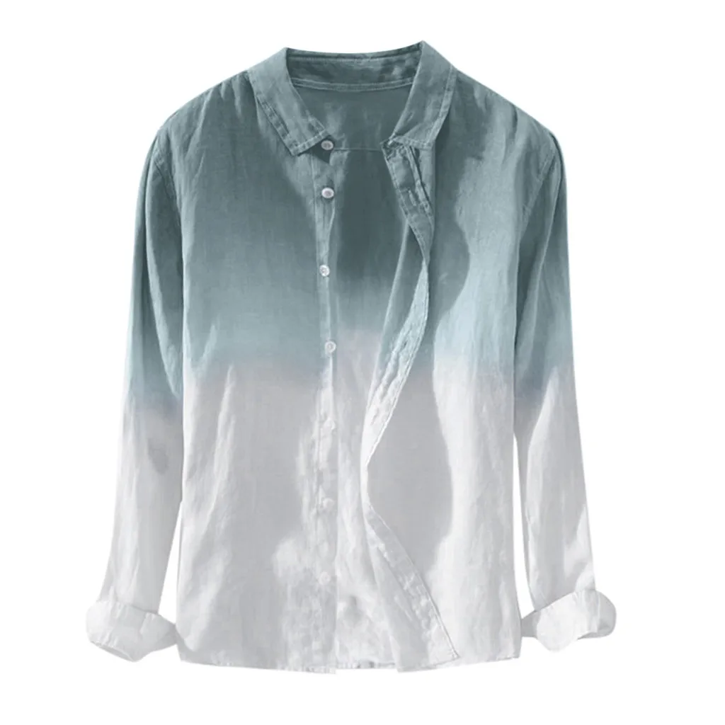 

Summer Mens Cool Thin Breathable Lapel Collar Hanging Dyed Gradient Shirt High Leisure Fitness Pullovers Camisa Plus Size 7.12