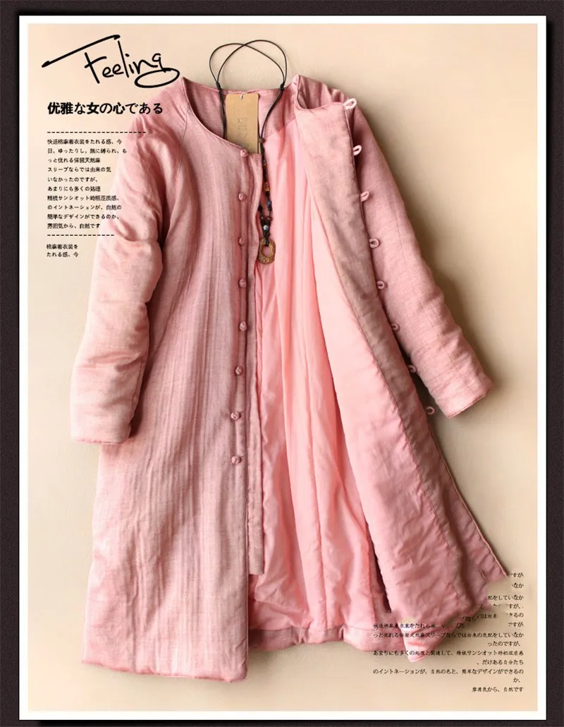 

QPFJQD Plate Buckle Winter Cotton Coat Women Parkas Long Sleeve Chinese National Ladies Warm Coats Long Outwear Jackets Linen