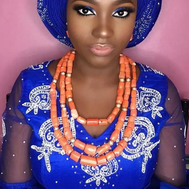 

URORU Bridal Jewelry Set Women 3 Layers Nigerian Wedding Coral Beads Jewelry Set Bracelet Necklace and Earrings Set Free Ship