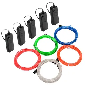 

5PC EL Wire Bright Colorful Neon Light Flexible Portable Party Light Electroluminescent Wire for Halloween Christmas